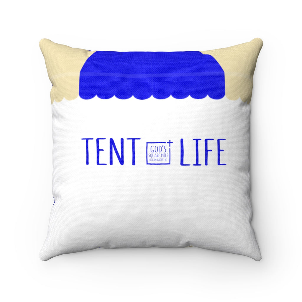 Tent Life Awning Pillow: Tan & Bright Blue